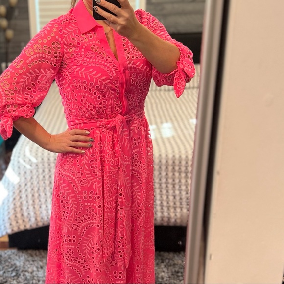 Lilly Pulitzer Amrita Midi Shirtdress in Pink Isle Swirly Fern Scalloped… - Picture 10 of 13